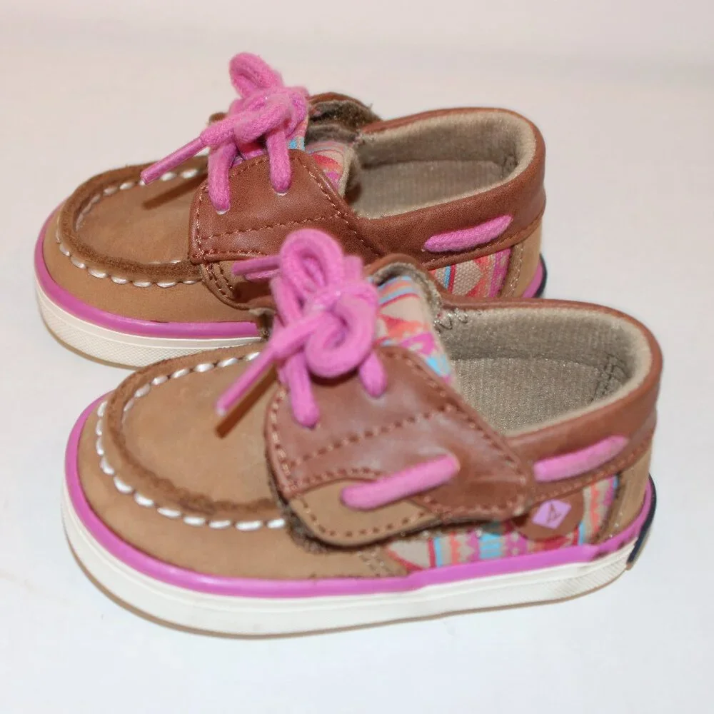 Sperry, Top Sider Boat Shoes, Pink and Tan Size 1, in Original Box